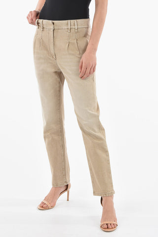 Pantalone a Vita Alta a Gamba Affusolata e con Pinces