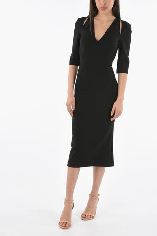 3/4 Sleeves V-neck Long Dress with Cut Out Detail