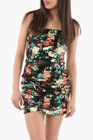 Floreal-Patterned Sequined Mini Dress with Adjustable Tiny Straps