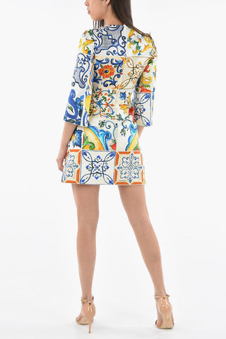 Majolica Printed Flared Midi Dress with 3/4 Sleeves
