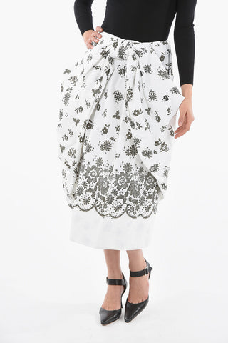 Floral-printed Midi Skirt with Bow Detailing