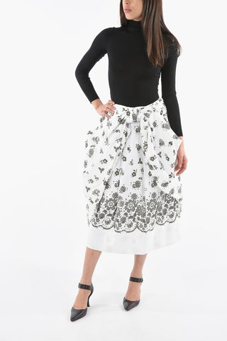 Floral-printed Midi Skirt with Bow Detailing