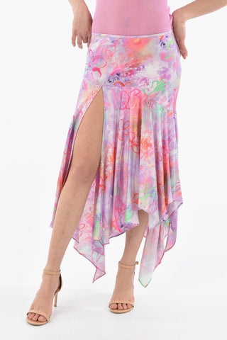 Silk High Waist Asymmetrical Cut Skirt with Maxi Split on the Front