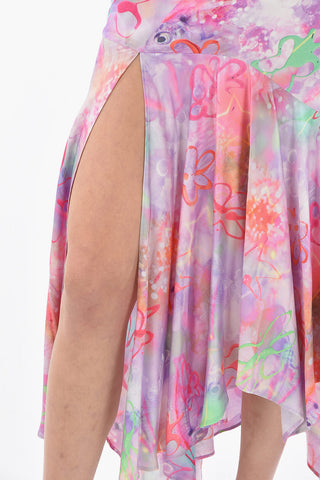 Silk High Waist Asymmetrical Cut Skirt with Maxi Split on the Front