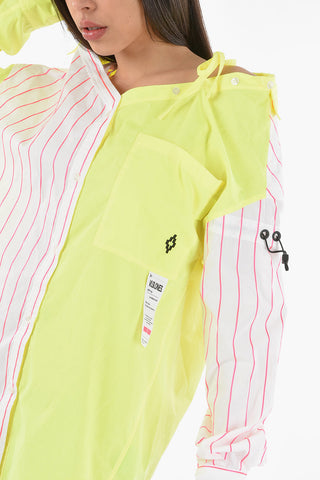 Off-Shoulder CONFIDENTIAL STRIPED Cotton Shirt Dress