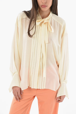 Silk-crepe Tie-neck Blouse with Pleated Detailing