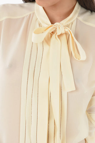 Silk-crepe Tie-neck Blouse with Pleated Detailing