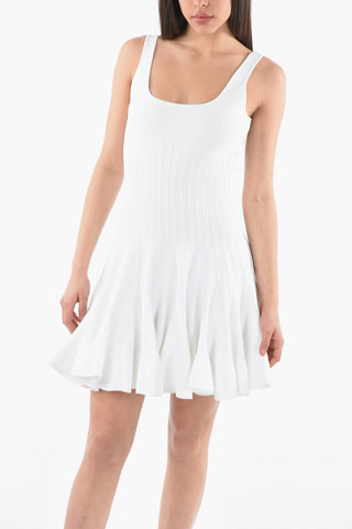 Mini Dress in Tessuto Stretch con Gonna a Pieghe
