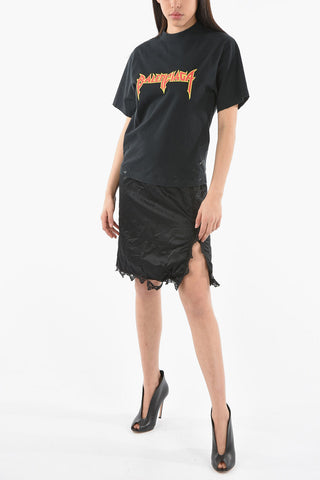 Vestito A Maniche Corte Distressed Con Stampa Logo
