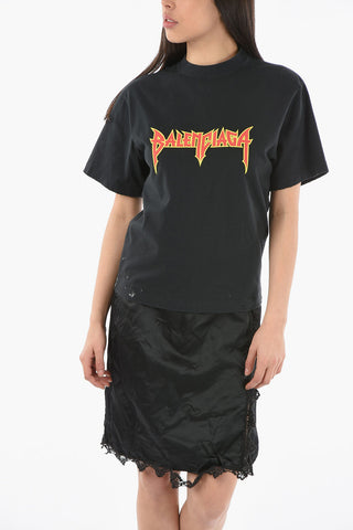 Vestito A Maniche Corte Distressed Con Stampa Logo
