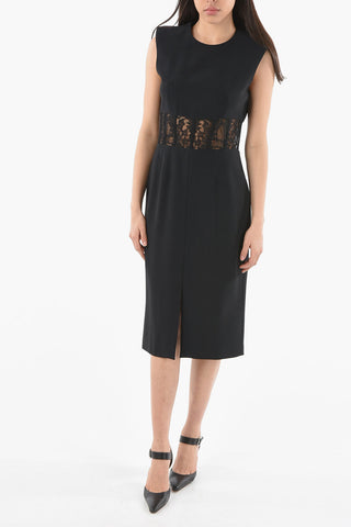 Vestito con Spalline Imbottite e Inserto in Pizzo