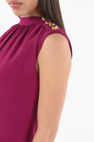 COUTURE! Crepe-silk Sleeveless Dress with TEDDY BEAR Buttons