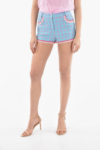 COUTURE! Shorts LADIES WHO LUNCH in Tweed di Cotone con Motivo Pied de Poule