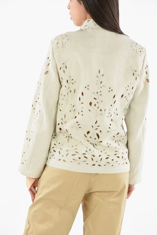 Hemp Paper Over Shirt with Scalloped Collar in Borderie Anglais Floral Motif