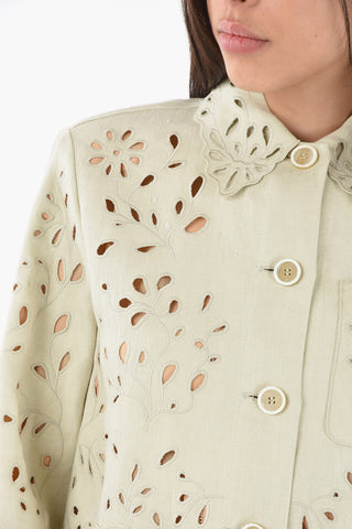 Hemp Paper Over Shirt with Scalloped Collar in Borderie Anglais Floral Motif
