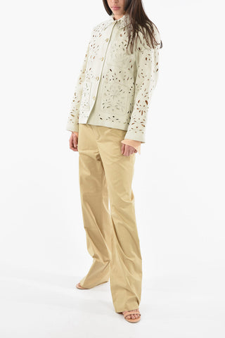 Hemp Paper Over Shirt with Scalloped Collar in Borderie Anglais Floral Motif