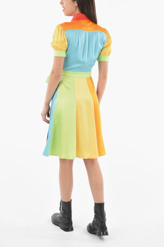 COUTURE! Tech-Satin Shortsleeved Shirt Dress in Color-block Motif