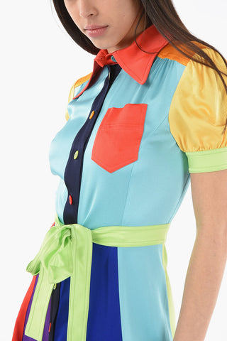 COUTURE! Tech-Satin Shortsleeved Shirt Dress in Color-block Motif