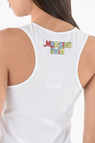 SWIM Vestito Smanicato in Cotone con Logo Patch