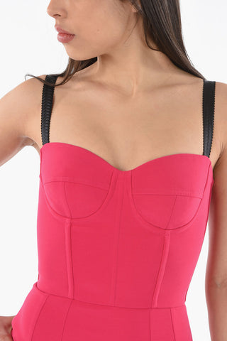 Abito Midi Bustier in Cady con Spalline Regolabili