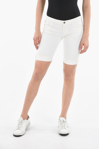 Stretch Denim 5-Pocket Shorts with Branded Button