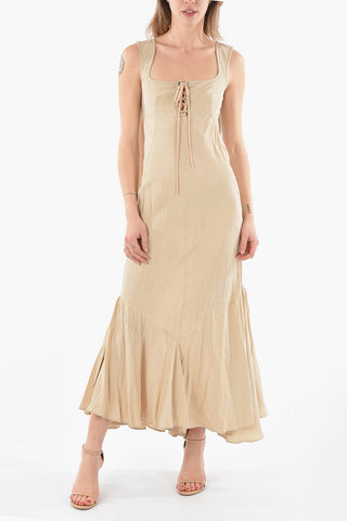 Habotai-silk CORA Midi Dress with Lace-up Bodice and Flared Hem