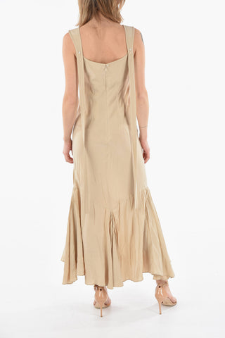 Habotai-silk CORA Midi Dress with Lace-up Bodice and Flared Hem