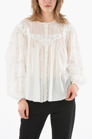 Blusa GREGORIA in Voile di Misto Seta con Borderie Anglais Floreale