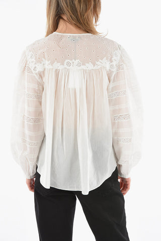 Blusa GREGORIA in Voile di Misto Seta con Borderie Anglais Floreale