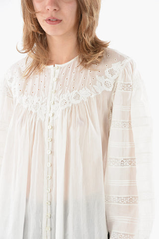 Blusa GREGORIA in Voile di Misto Seta con Borderie Anglais Floreale