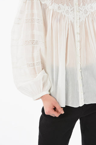 Blusa GREGORIA in Voile di Misto Seta con Borderie Anglais Floreale