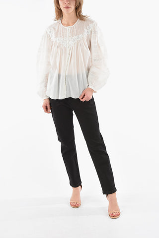 Blusa GREGORIA in Voile di Misto Seta con Borderie Anglais Floreale