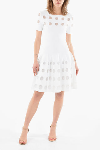 Stretchy Knit Dress with Polka Dot Embroideries