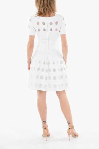 Stretchy Knit Dress with Polka Dot Embroideries