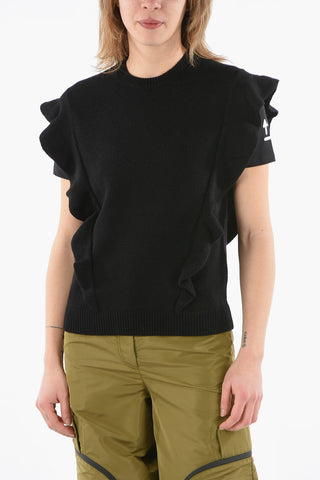 Sleeve-less Cashmere Sweater with Side Ruches