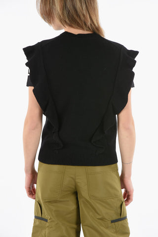 Sleeve-less Cashmere Sweater with Side Ruches