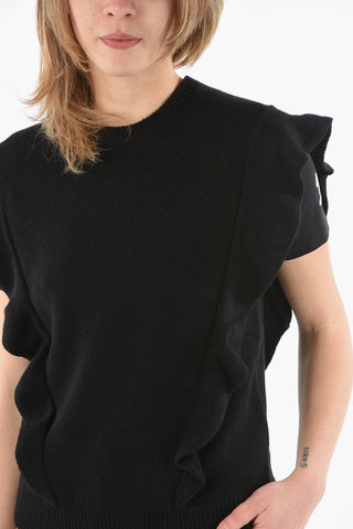 Sleeve-less Cashmere Sweater with Side Ruches