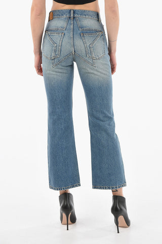 Cropped Flared Denims with Back Star Motif 23cm