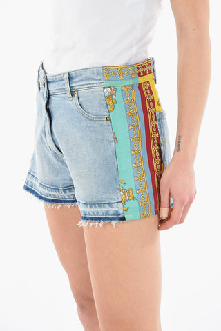 Denim Shorts with FOULARD ROYAL REBELLION Details