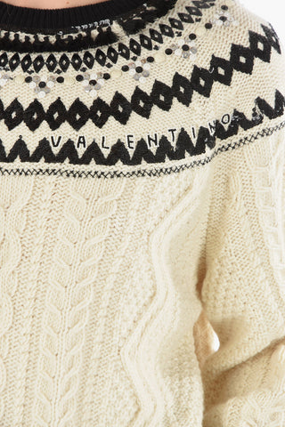 Braided Sweater With Sequined Fair Isle