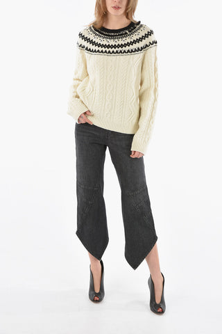 Braided Sweater With Sequined Fair Isle