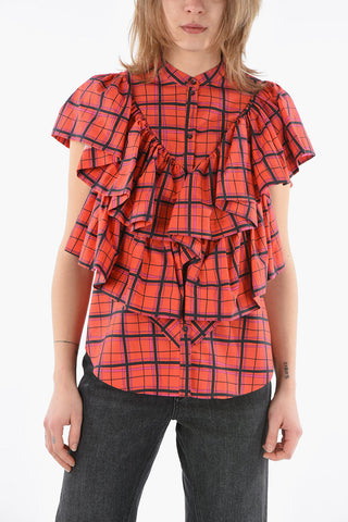 Tartan Short Sleeve Shirt with Ruffles