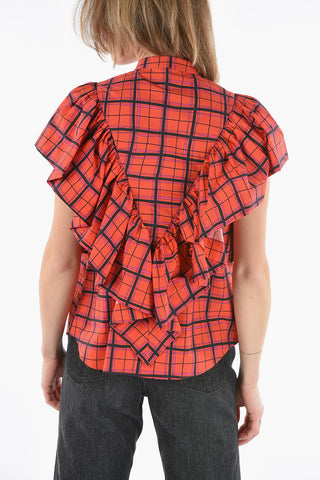 Tartan Short Sleeve Shirt with Ruffles