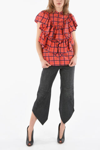 Tartan Short Sleeve Shirt with Ruffles