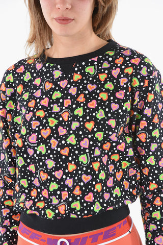 SWIM Felpa Girocollo con Fantasia Cuori e Logo
