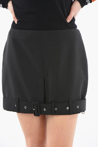 Virgin-wool-blend Deconstructed Miniskirt with Belt