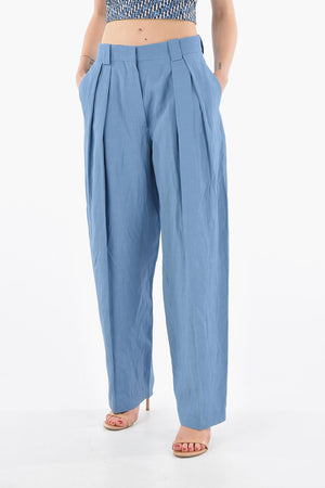 Linen And Sustainable Viscose Wide Trousers With Double Pleats