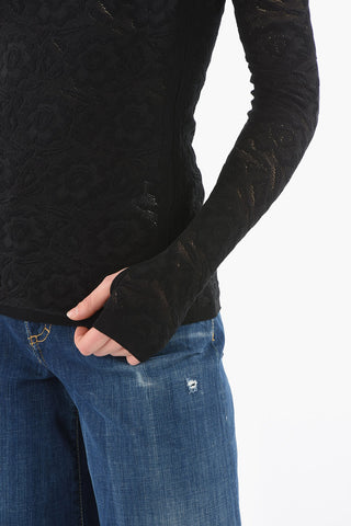 Laced Bodycon Top with Long Sleeves in Floral Motif