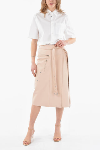 Leather Pencil Skirt with Belt