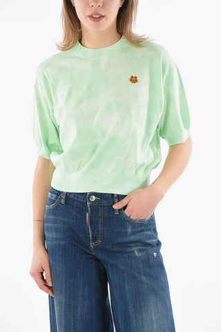 Short-sleeved Cropped Sweater with TIGER CREST Logo Patch